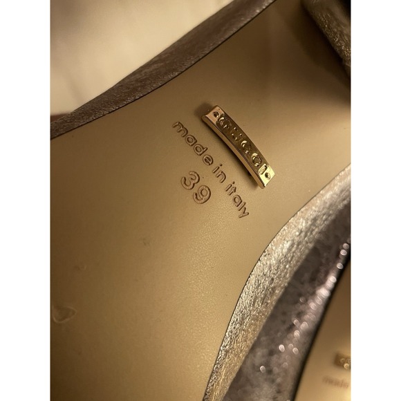 Gucci Silver Foil Leather GG Marmont Fringe Detail Block Heel Size 39, 4" Heel - Picture 8 of 8